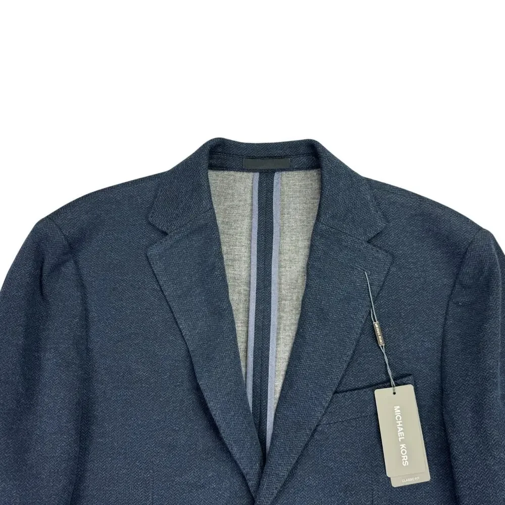 Michael Kors Mens Classic Fit Stretch Herringbone Knit Sport Coat Midnight 40S